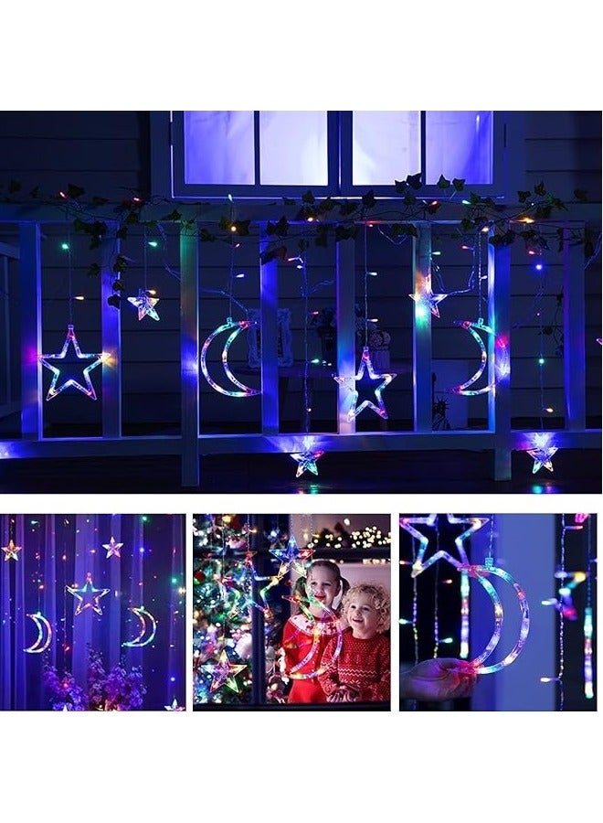 سلسلة اضواء LED خارجية تعمل بالكهرباء على شكل نجوم وقمر من 138 لمبة بـ8 اوضاع اضاءة ومقاومة للماء، اضواء خيالية وامضة للفناء الخلفي ورمضان والعيد من جيجيرو (ضوء ملون)  - Image 1