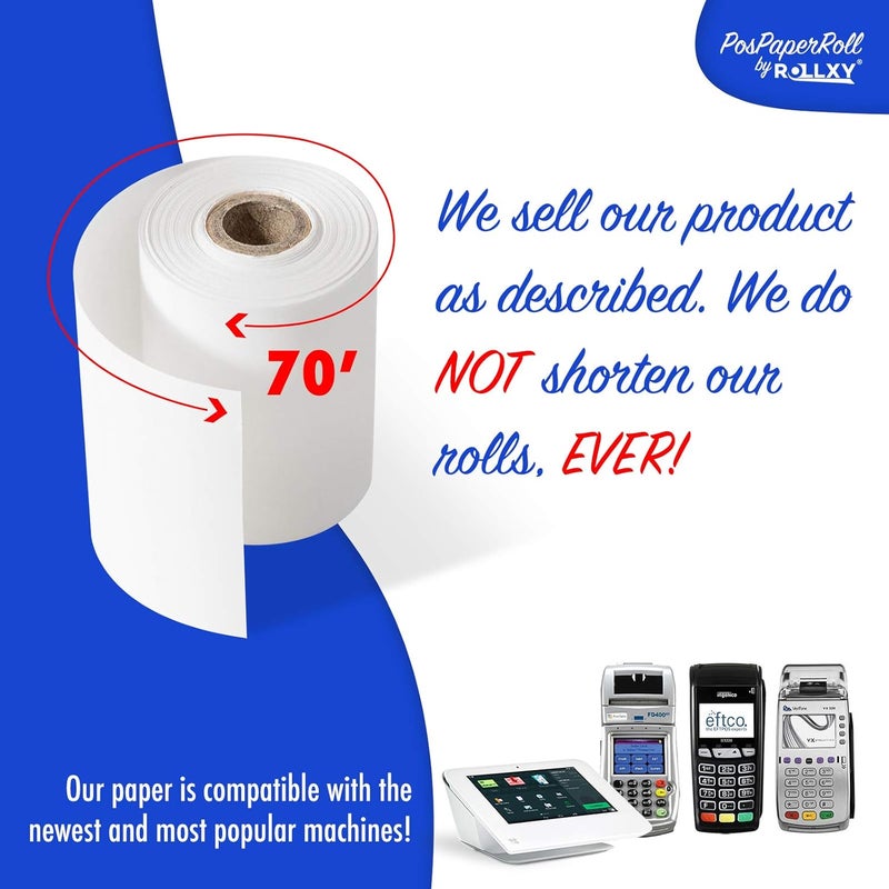 PosPaperRoll ورق حراري 2-1/4 × 70 فيريفون VX520 إينجينكو ICT220 ICT250 فيرست داتا FD400 نوريت 8000 8020 STP103، 50 لفة خالية من BPA بواسطة رولكسي - Image 4