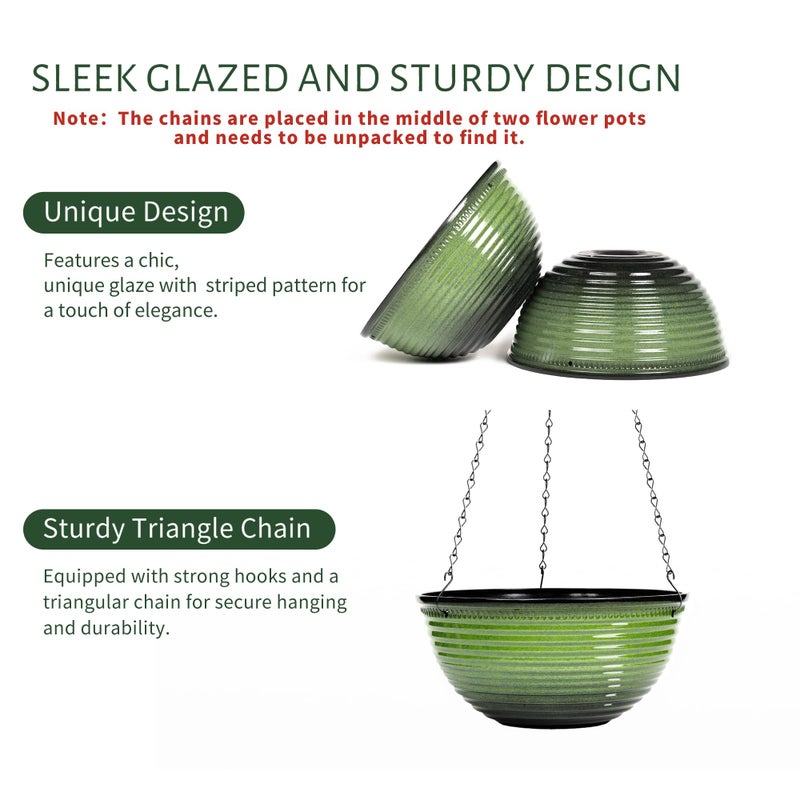 Vanslogreen 10 Inch Hanging Planter, 2 Pack Hanging Planters for Indoor Outdoor Plants Self Watering Hanging Pots with Drainage Holes for Garden Home (Green) - Image 4