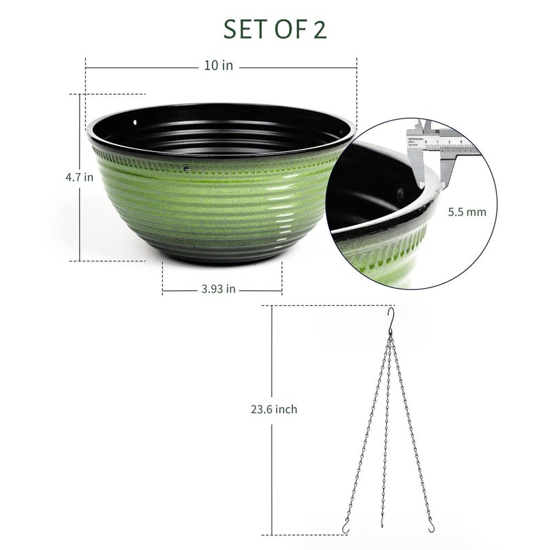 Vanslogreen 10 Inch Hanging Planter, 2 Pack Hanging Planters for Indoor Outdoor Plants Self Watering Hanging Pots with Drainage Holes for Garden Home (Green) - Image 2