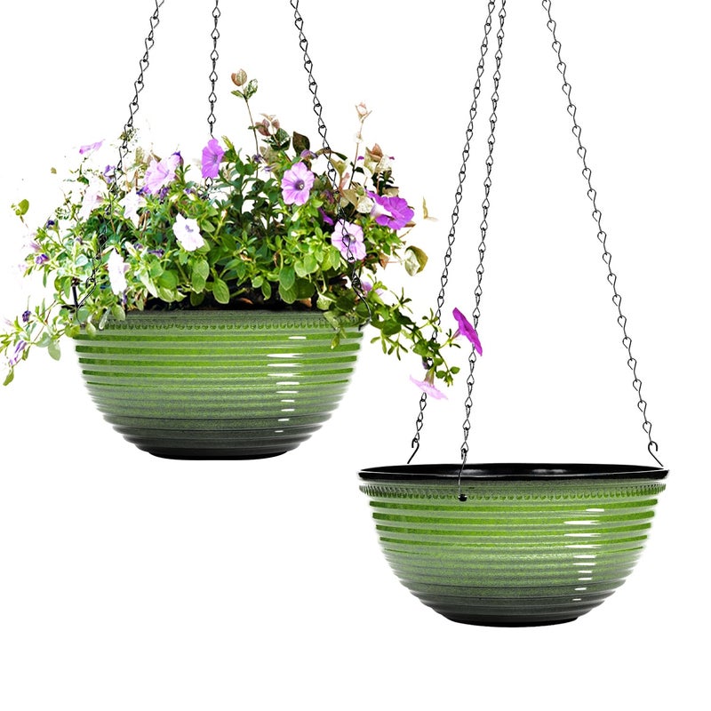 Vanslogreen 10 Inch Hanging Planter, 2 Pack Hanging Planters for Indoor Outdoor Plants Self Watering Hanging Pots with Drainage Holes for Garden Home (Green) - Image 1