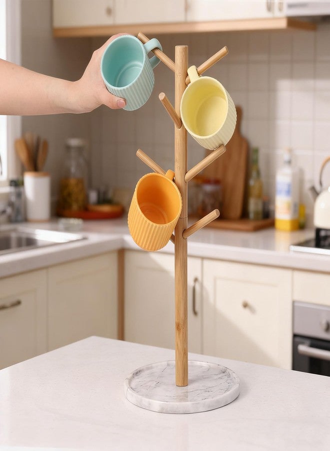 EVERBBKING Bamboo Mug Holder, Strong 8 Hooks Coffee Mug Holders Tree Stand, Decorative Mug Racks for Counter, Non-Slip Coffee Mug Cup Tree Sturdy Mug Organizer - Image 2