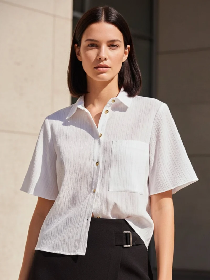 Outzidr  White Textured Boxy Shirt for Women | Best Price UAE