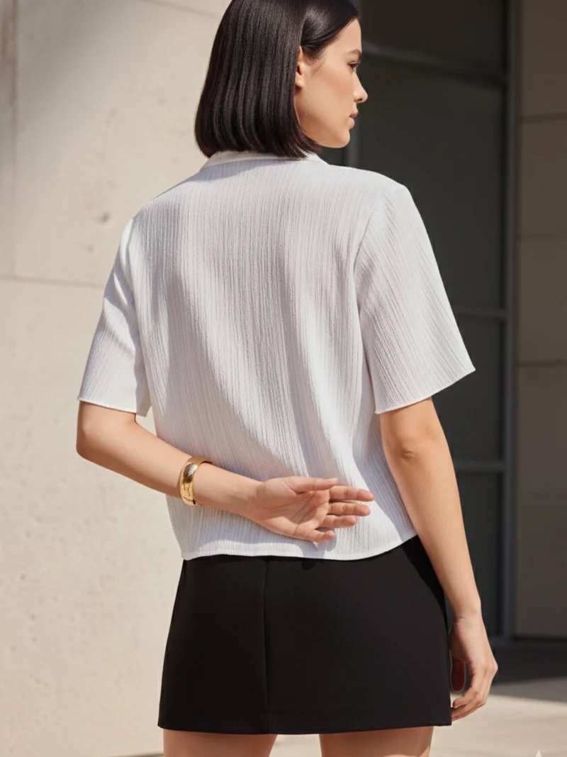 Outzidr  White Textured Boxy Shirt for Women | Best Price UAE
