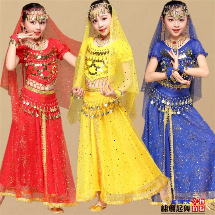 Children'S Belly Dance Performance Clothing Children'S Indian Dance Performance Clothing Short-Sleeved Skirt Suit Children'S Ethnic Dance Clothing - Image 2