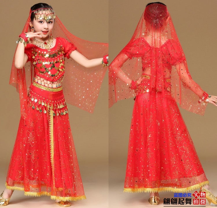 Children'S Belly Dance Performance Clothing Children'S Indian Dance Performance Clothing Short-Sleeved Skirt Suit Children'S Ethnic Dance Clothing - Image 5