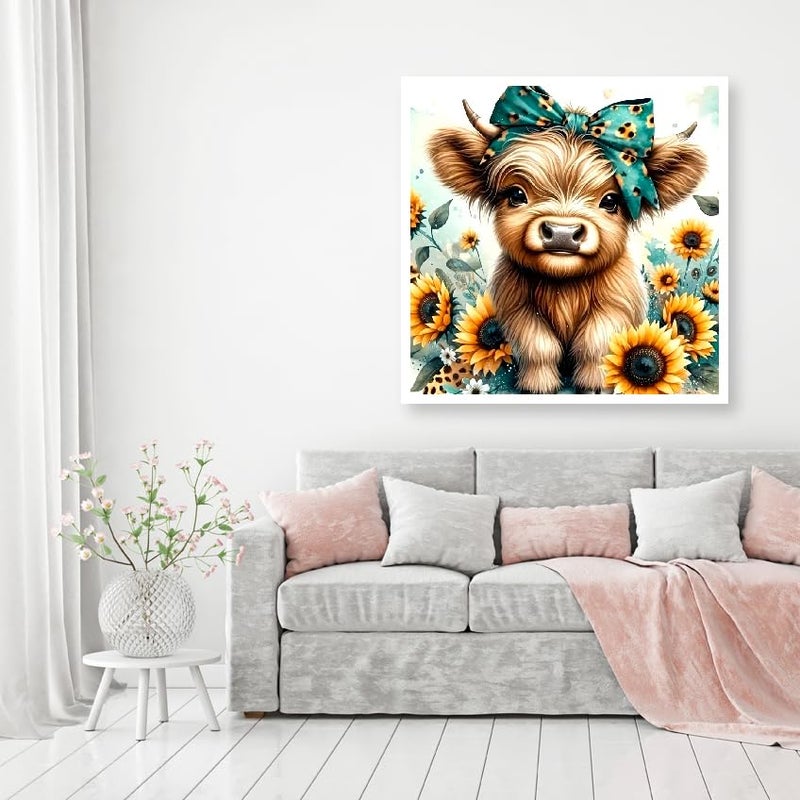 MOMDEDP Diamond Painting Kits for Adults, 5D Cow and Flower Full Drill Diamond Art, DIY Highland Cow Diamond Art Kit Animal Gem Art for Home Wall Decor 12 X12 inch - Image 2