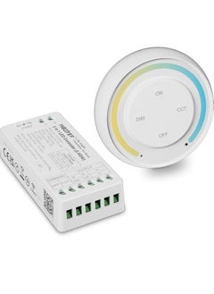 2.4G RF Wireless Remote Control LED Controller Kit, 2-in-1 Dimmer for Single Color & CCT LED Strip Lights (2835/COB), 12-24V, 144W-288W (Battery Not Included) - White Remote.
