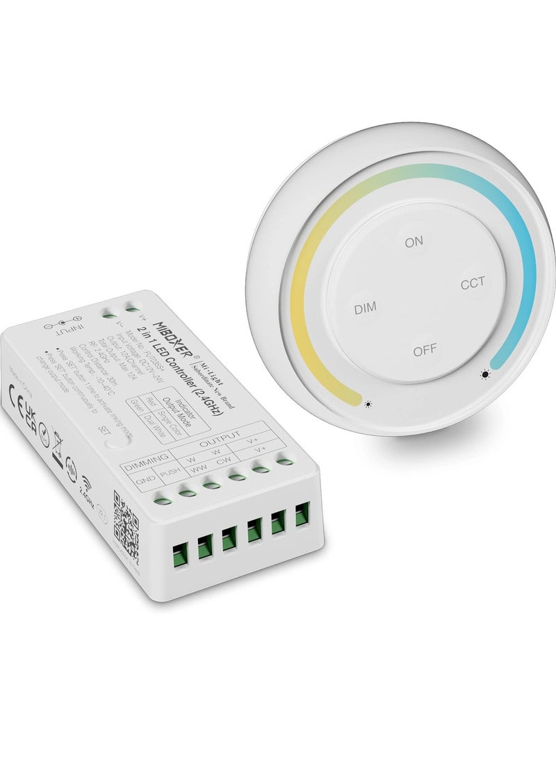 Generic - 2.4G RF Wireless Remote Control LED Controller Kit, 2-in-1 Dimmer for Single Color & CCT LED Strip Lights (2835/COB), 12-24V, 144W-288W (Battery Not Included) - White Remote. - Image 1