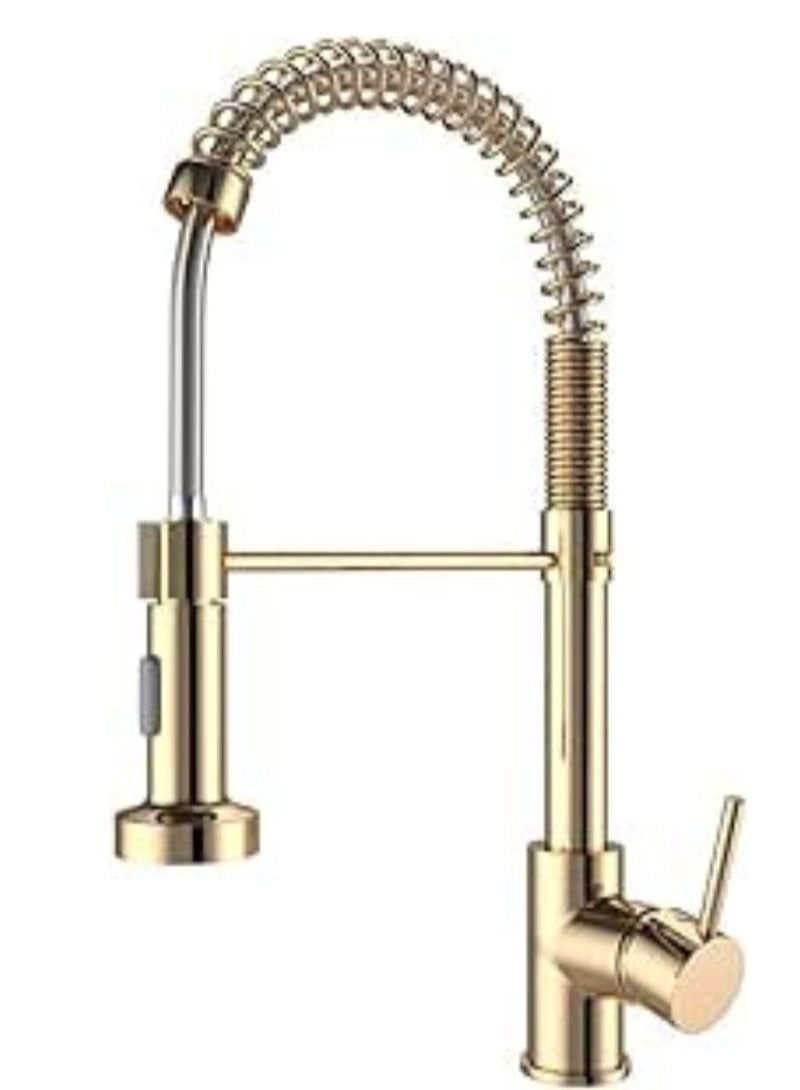 Gold Kitchen Taps | Kitchen Sink Mixer | tap with Solid Brass | Commercial Single Handle | Single Hole | Pull Down Sprayer | Swivel Sprayer | Mixer Tap - Image 1
