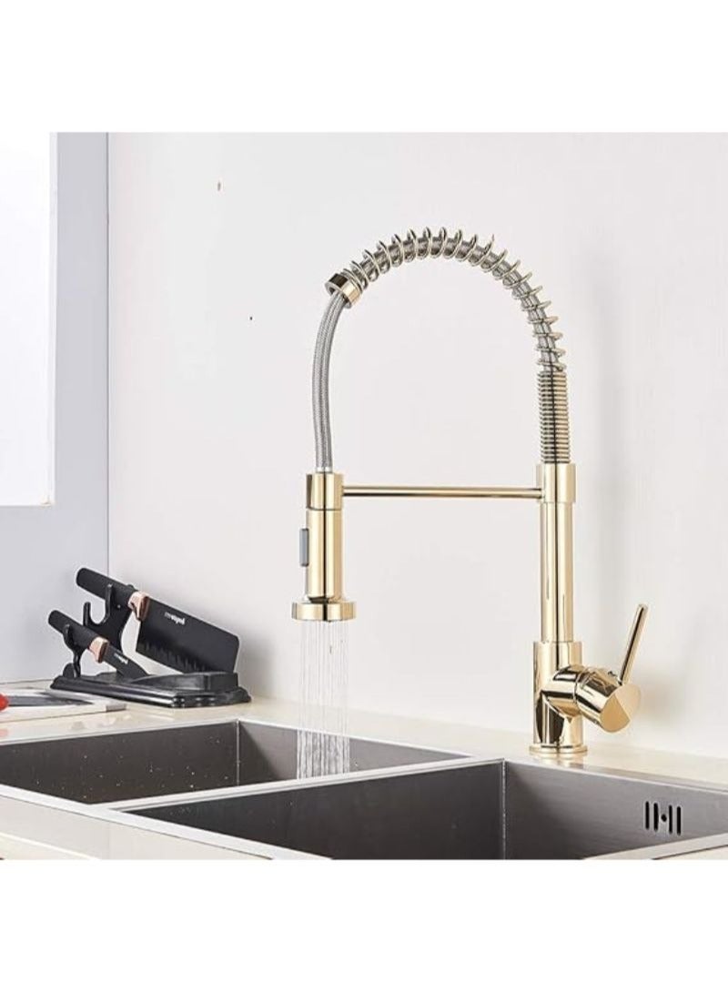 Gold Kitchen Taps | Kitchen Sink Mixer | tap with Solid Brass | Commercial Single Handle | Single Hole | Pull Down Sprayer | Swivel Sprayer | Mixer Tap - Image 2