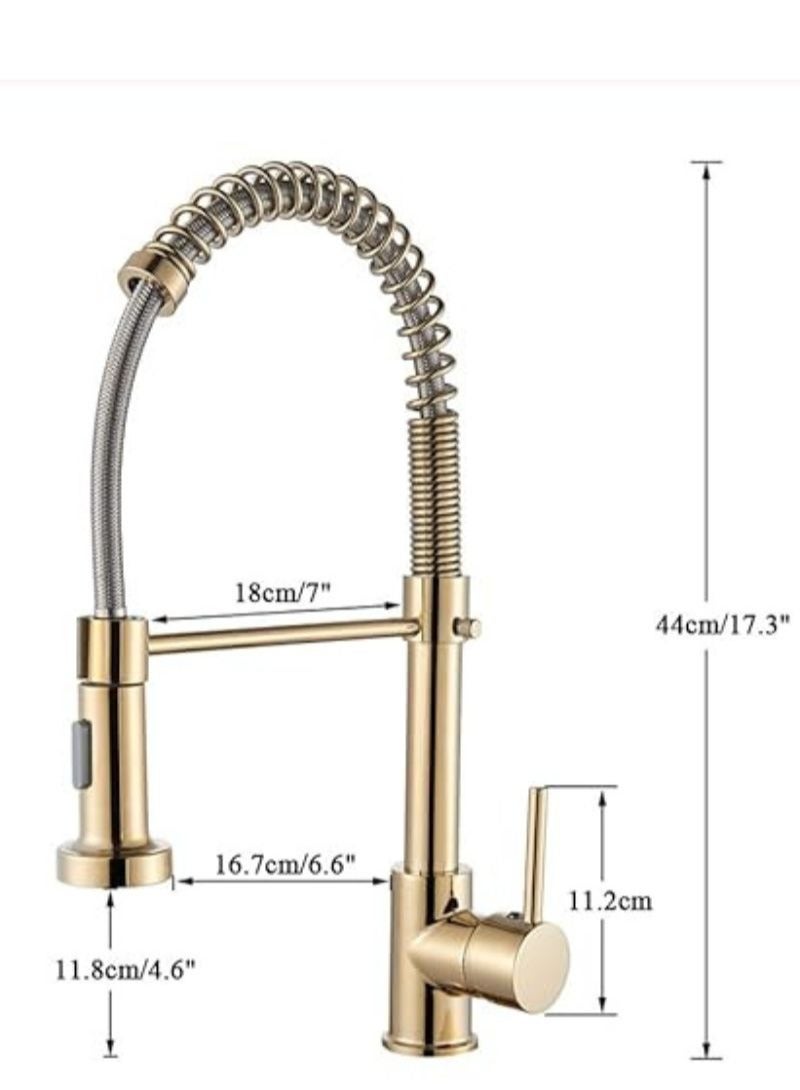 Gold Kitchen Taps | Kitchen Sink Mixer | tap with Solid Brass | Commercial Single Handle | Single Hole | Pull Down Sprayer | Swivel Sprayer | Mixer Tap - Image 3