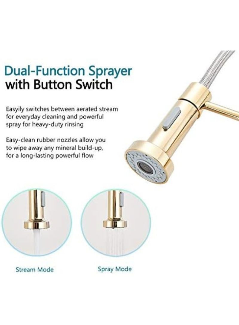 Gold Kitchen Taps | Kitchen Sink Mixer | tap with Solid Brass | Commercial Single Handle | Single Hole | Pull Down Sprayer | Swivel Sprayer | Mixer Tap - Image 4
