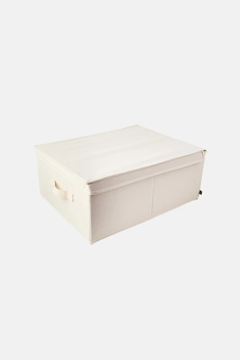 Muy Mucho Foldable Storage Box With Lid Zipper And Handle, Beige