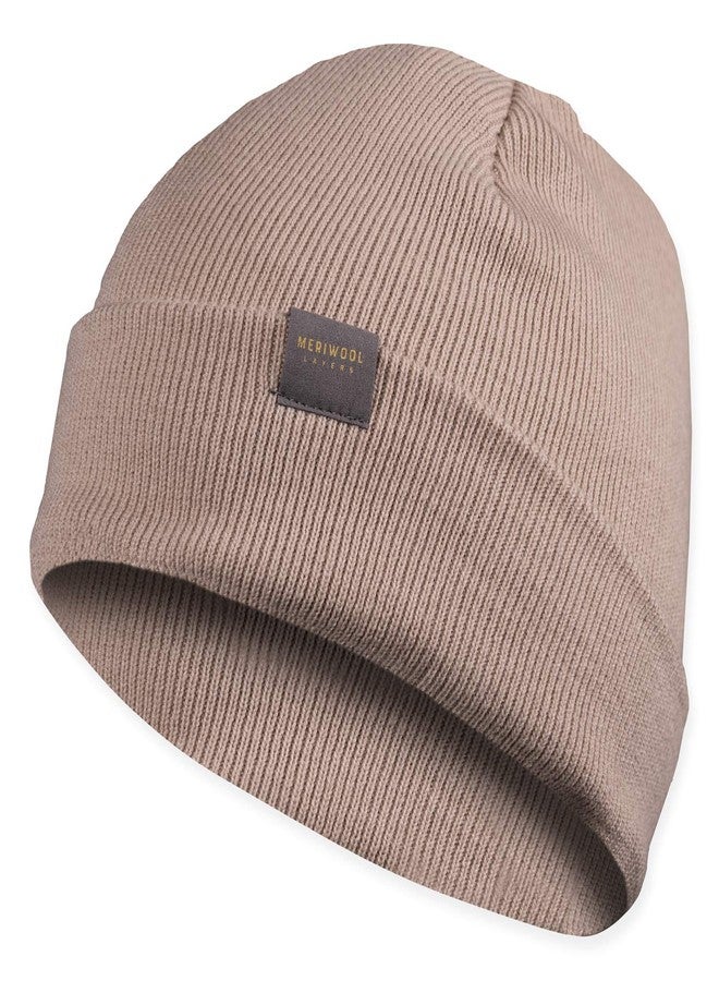 MERIWOOL Kids’ Beanie - Merino Wool Ribbed Knit Winter Hat for Boys and Girls Beige - Image 1