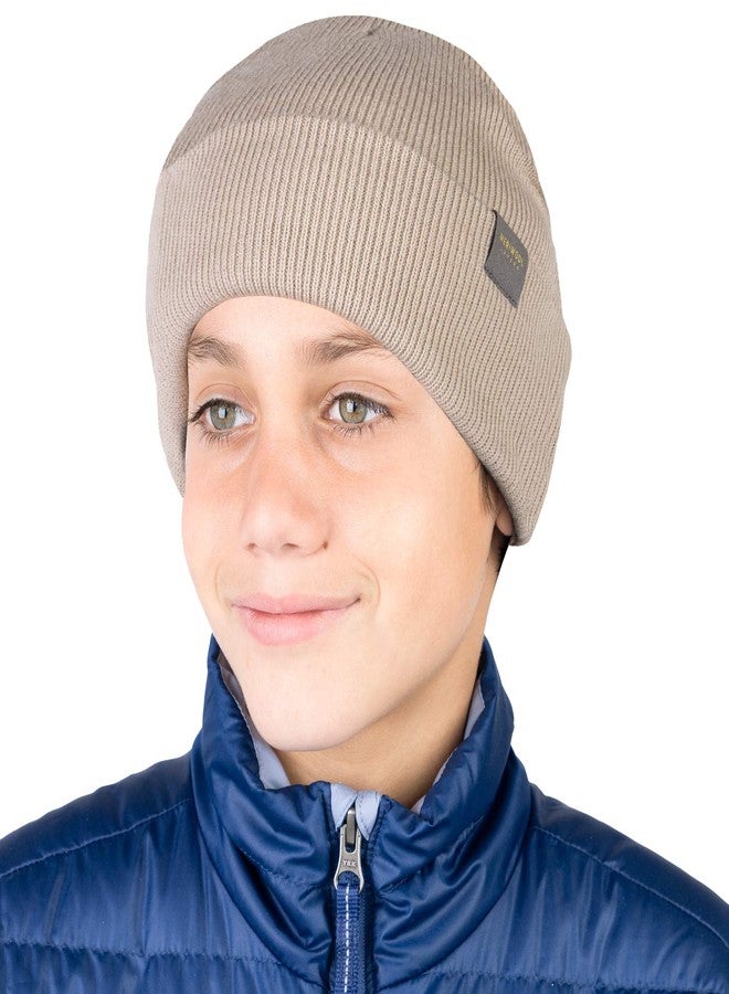 MERIWOOL Kids’ Beanie - Merino Wool Ribbed Knit Winter Hat for Boys and Girls Beige - Image 3