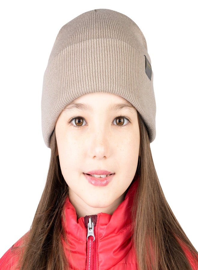 MERIWOOL Kids’ Beanie - Merino Wool Ribbed Knit Winter Hat for Boys and Girls Beige - Image 2