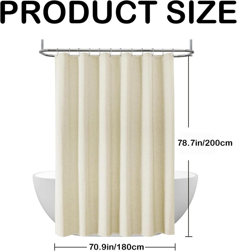 BananaHome 180x200cm Linen Shower Curtain Liner Waterproof Heavy Duty Fabric Bath Curtain with 12 Metal Hooks Hotel Luxury Waterproof Decorative Shower Curtains for bathroom Bathtubs (Cream) - Image 2