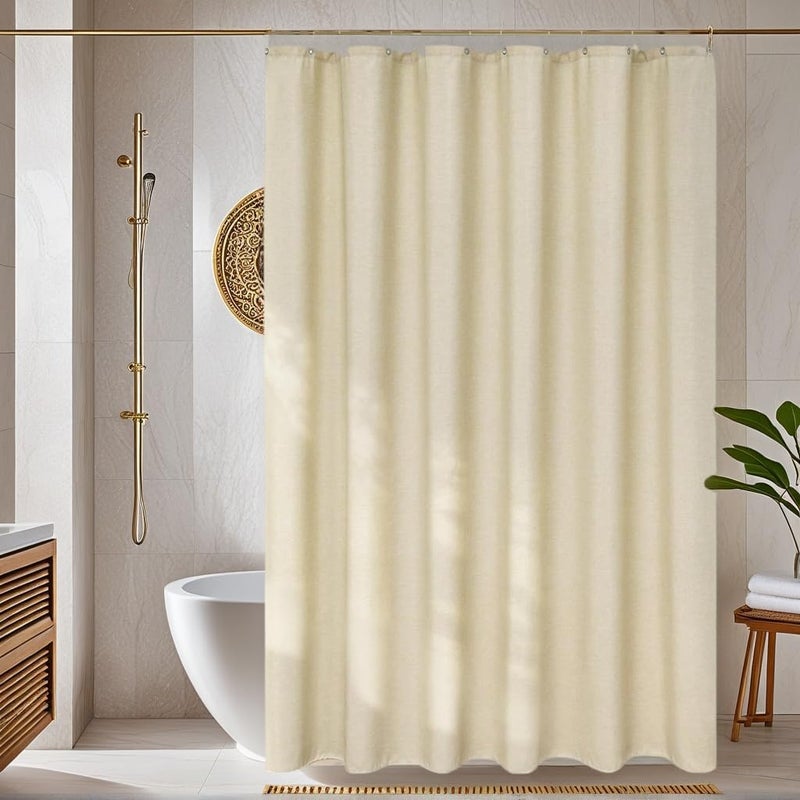 BananaHome 180x200cm Linen Shower Curtain Liner Waterproof Heavy Duty Fabric Bath Curtain with 12 Metal Hooks Hotel Luxury Waterproof Decorative Shower Curtains for bathroom Bathtubs (Cream) - Image 5