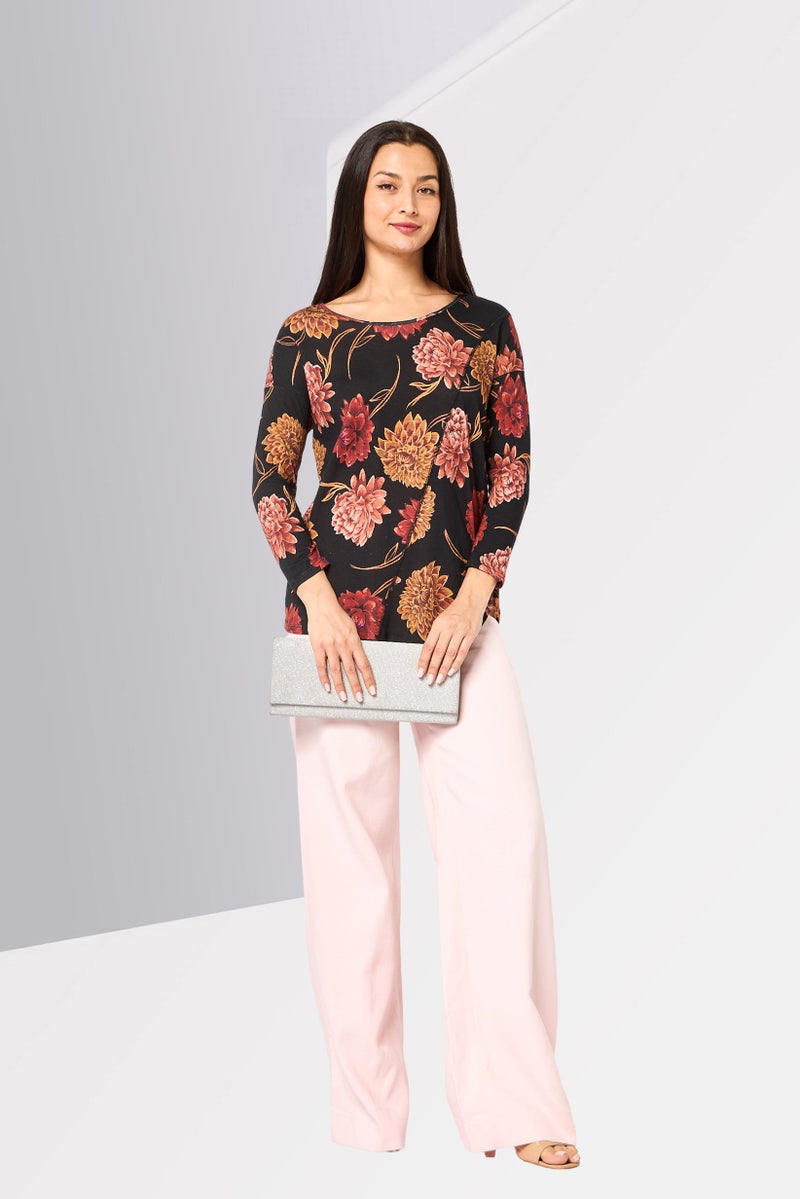 DESIGUAL Women Round Neck Long Sleeve Floral Pattern Top, Multicolor - Image 2