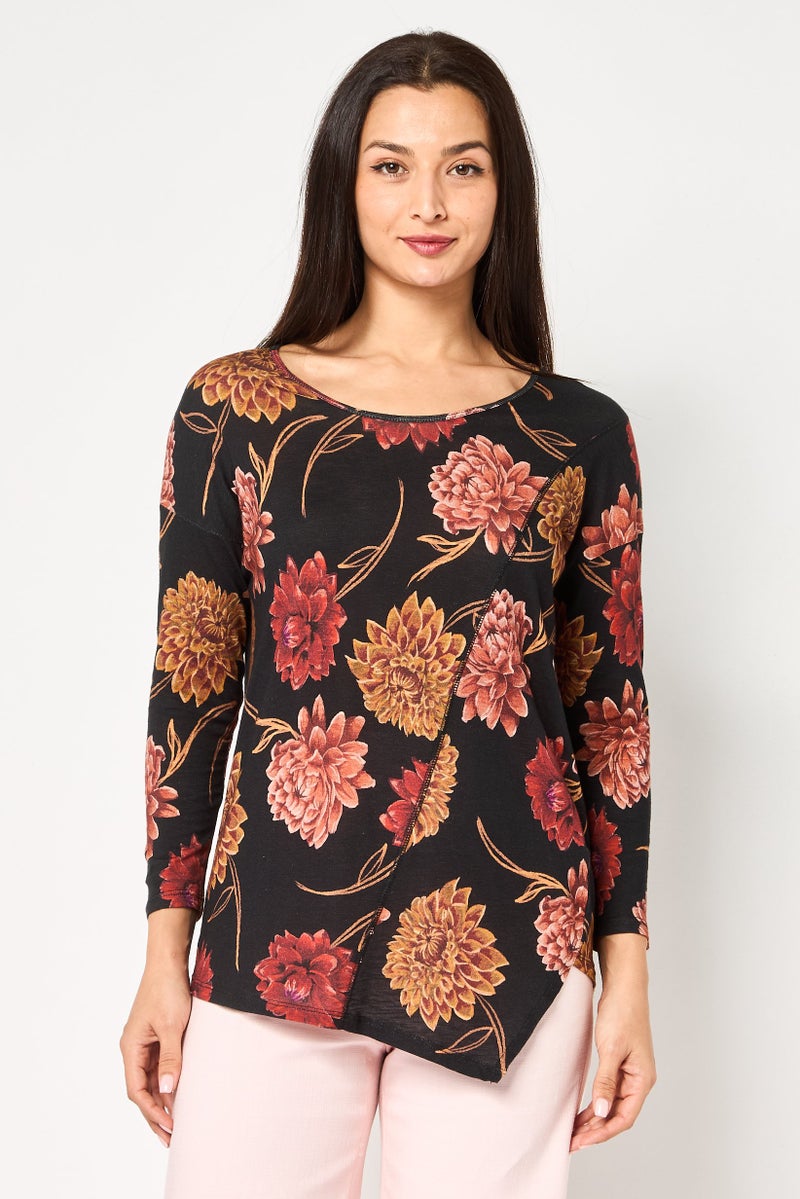 DESIGUAL Women Round Neck Long Sleeve Floral Pattern Top, Multicolor - Image 1