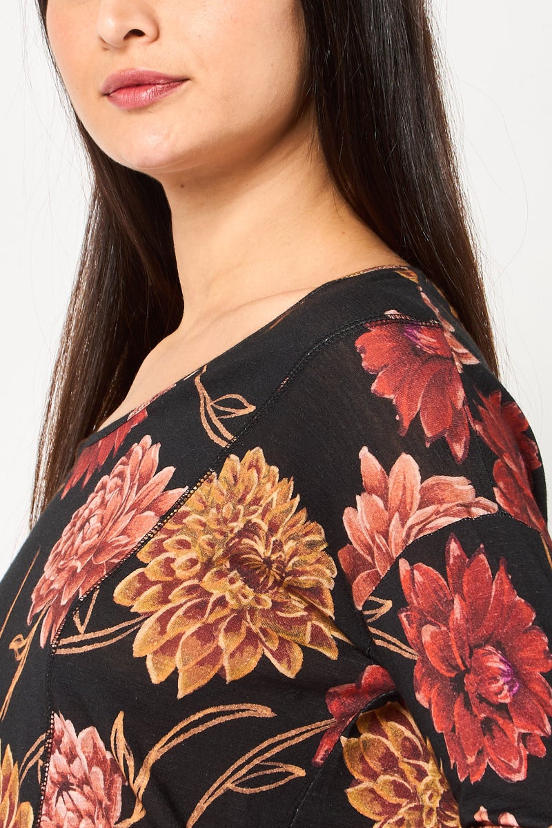 DESIGUAL Women Round Neck Long Sleeve Floral Pattern Top, Multicolor - Image 3