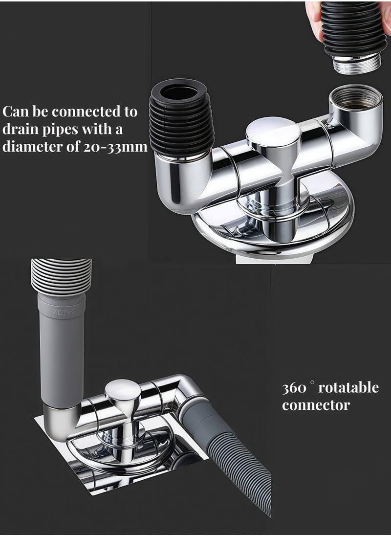 Drain Connector  Washing Machine Drainage Backflow Preventer Three-Way Downpipe Interface Floor Drain Pipe Preventer Connector Anti-Overflow Laundry Machine Floor Drain Adapter