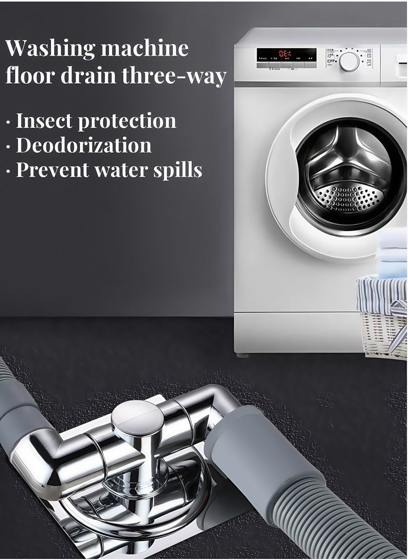 Drain Connector  Washing Machine Drainage Backflow Preventer Three-Way Downpipe Interface Floor Drain Pipe Preventer Connector Anti-Overflow Laundry Machine Floor Drain Adapter