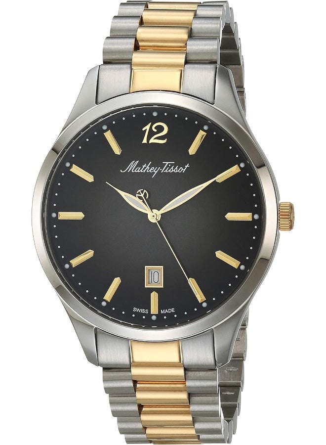 Mathey-Tissot ساعة ماتيه-تيسو للرجال برباط من الفولاذ المقاوم للصدأ، متعددة الألوان، 20 ساعة كاجوال (الموديل: H411MBN) - Image 1
