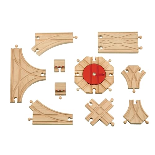 Maxim Enterprise, Maxim Enterprise inc Expansion Wooden Train Tracks Switch with Railway Crossing Track Genuine Hardwood Tracks Compatible with Thomas Friends Brio Train Accessories Melissa and Doug 11 Piece - Image 1