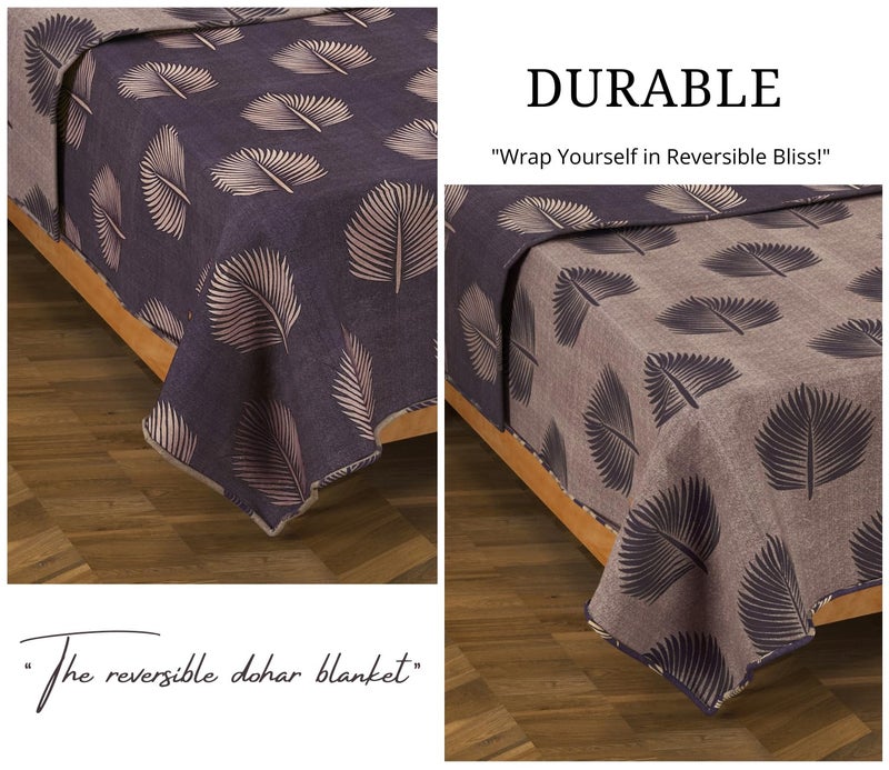 BSB HOME Pure Cotton 120 GSM Reversible Soft Lightweight Printed Single Bed Blanket/AC Dohar/Skin Friendly Dohar-152 x 225 cm - Purple & Brown - Image 5