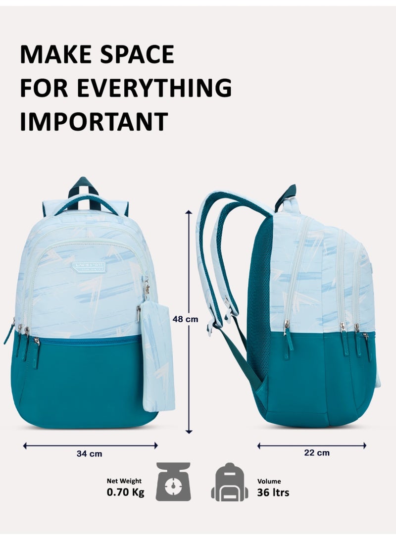 لافي حقيبة ظهر لافي سبورت  لتر بنقوش فرشاة | متوافقة مع اللابتوب | غطاء مطر | حافظة أقلام | أزرق فاتح - Image 3