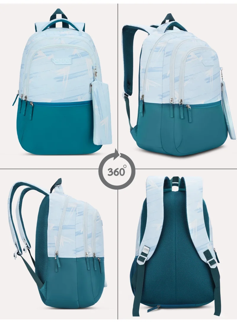 Lavie Sport 36L Brushstrokes Backpack | 19 inches | Laptop Compatiable | Raincover | Pencil Pouch |(L.Blue)
