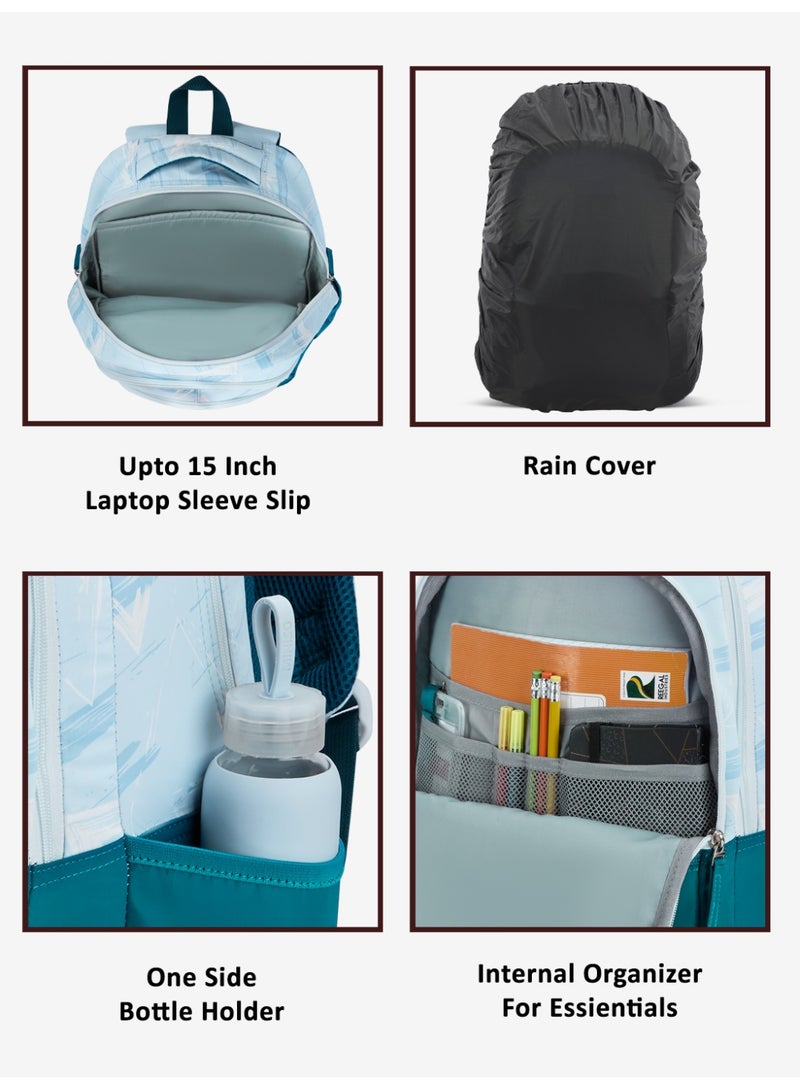 لافي حقيبة ظهر لافي سبورت  لتر بنقوش فرشاة | متوافقة مع اللابتوب | غطاء مطر | حافظة أقلام | أزرق فاتح - Image 5