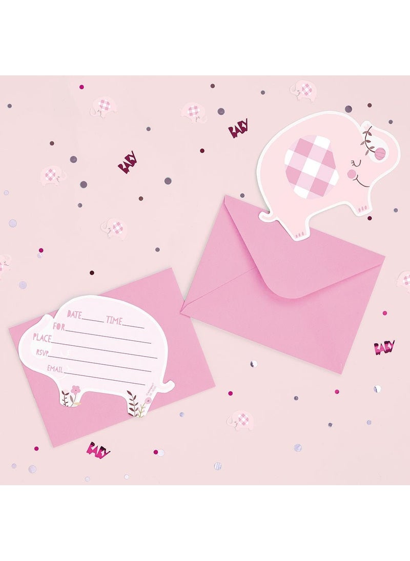 Unique Baby Shower Elephant Invitation Cards Pink Gray 14cm 8-Pack - Image 2