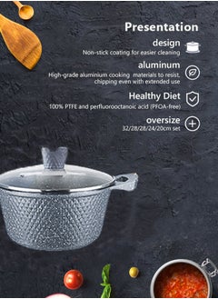 HK 12-Piece Kitchen Cookware set, Casserole Set And Frying Pan With Non Stick Cookware sets ,Finish Glass lid PFOA-Free  20-24-28-32 cm (Deep Stockpot) + 28 cm (deep Frying Pan)+ Pair Of Gloves（Grey）  - Image 2