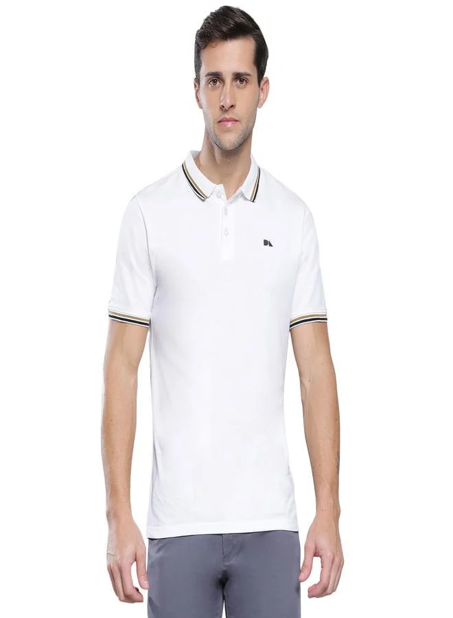 Dennis Lingo Men's White 100% Cotton Solid Pattern Regular Fit T-Shirt