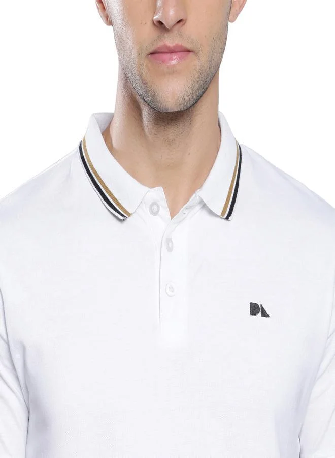 Dennis Lingo Men's White 100% Cotton Solid Pattern Regular Fit T-Shirt