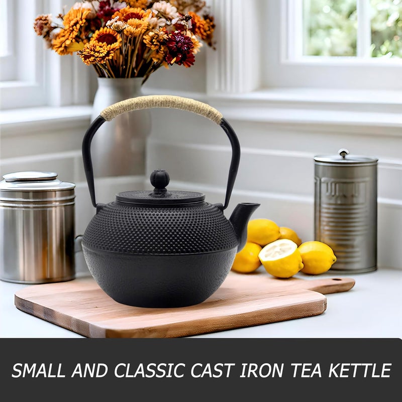 YJX 40.6 fl oz Cast Iron Teapot Set, Japanese Tetsubin Tea Set with Cast Iron Teacups, Small Tea Kettle Set with Strainer for Loose Tea, Enameled Interior (1200ml Tea Set with Cups and Saucers) - Image 3