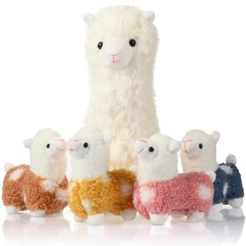 Civaner Llama Stuffed Animal with 4 Baby Llama Plushies Cute Alpaca Plush Set Soft Kawaii Alpaca Pillow for Kids Girls Easter Mothers Day Birthday Party Charity Donation Home DecorWhite - Image 1