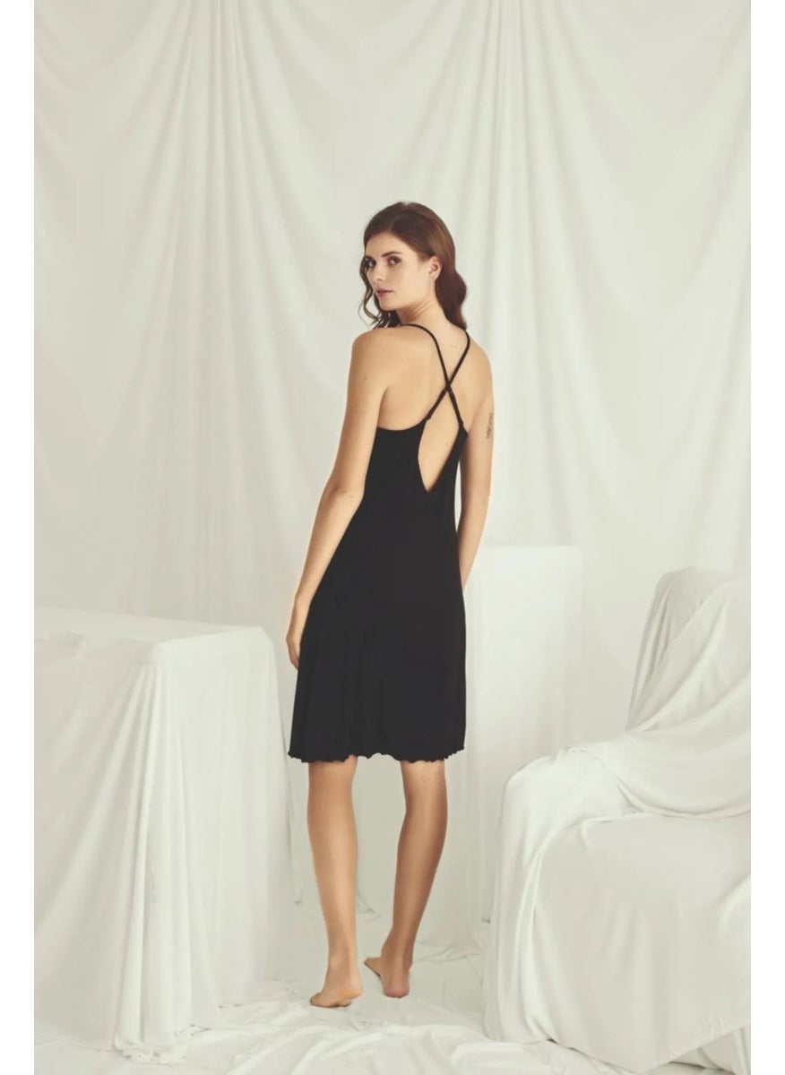 Monamise 19318 Women's Rope Strap Slit Nightgown-Black  - Image 3