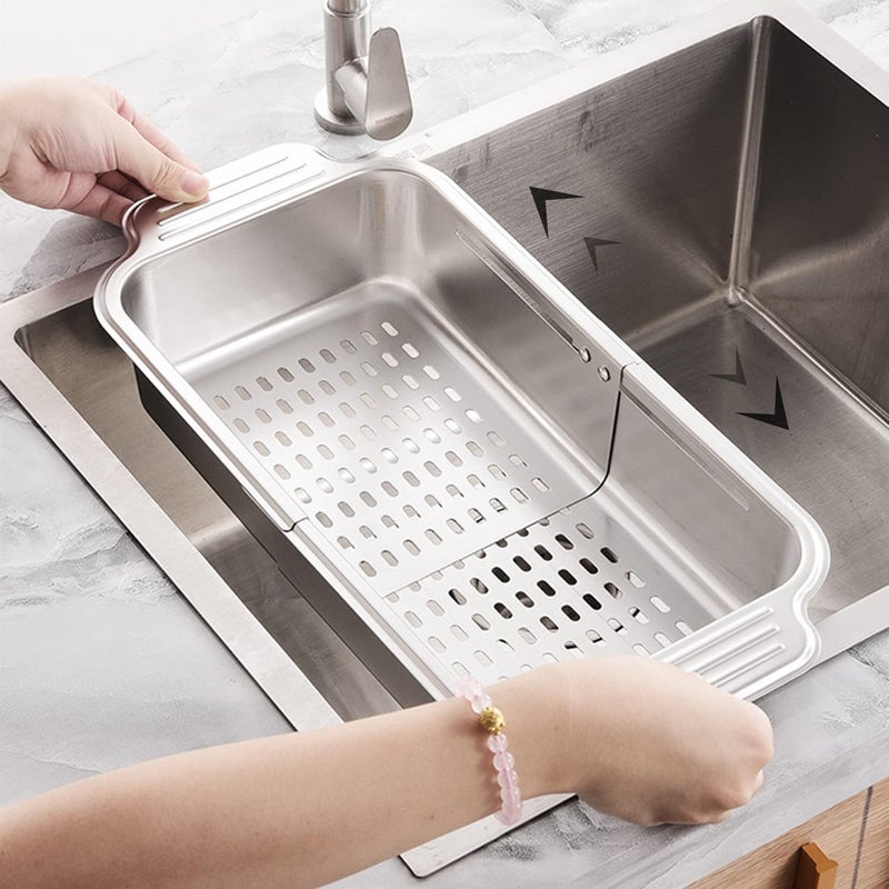 KRESHU 17.5Inch Supply Over Sink Kitchen Expandable Strainer | Stainless Steel Retractable Sink Draining Basket Wash Vegetables & Fruits | Drain Pasta & Dry Dishes Evenly Spaced Holes (Pack of 1) - Image 2