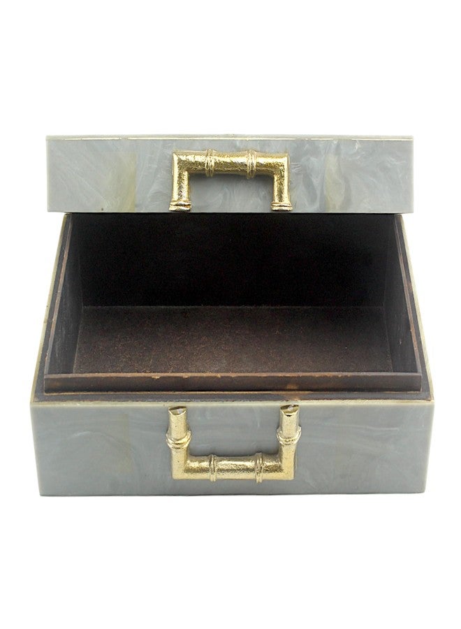 Hind Decor صندوق مجوهرات مصنوع يدويًا من الراتنج الرمادي - تخزين أنيق للمجوهرات والتذكارات، بلمسة نهائية ناعمة ولون رمادي كلاسيكي. - Image 2