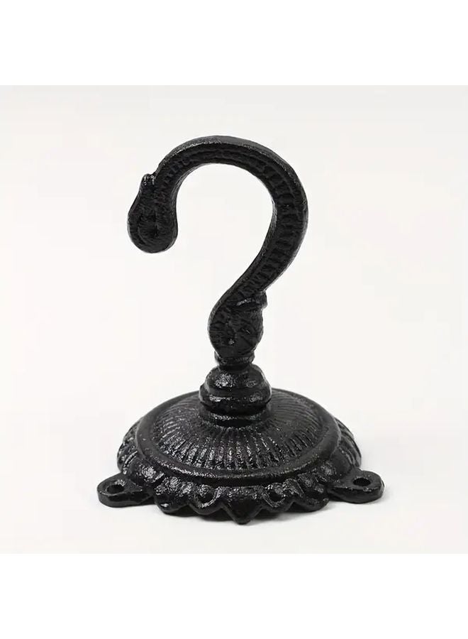 Black Vintage European Cast Iron Ceiling Hook Ornate Floral Design Easy Installation - Image 1