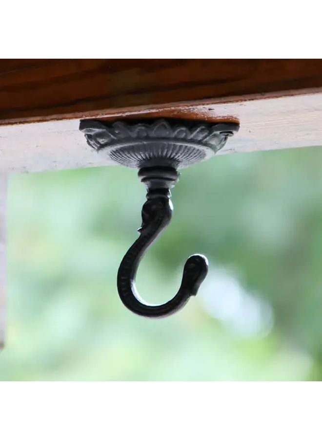 Black Vintage European Cast Iron Ceiling Hook Ornate Floral Design Easy Installation - Image 2