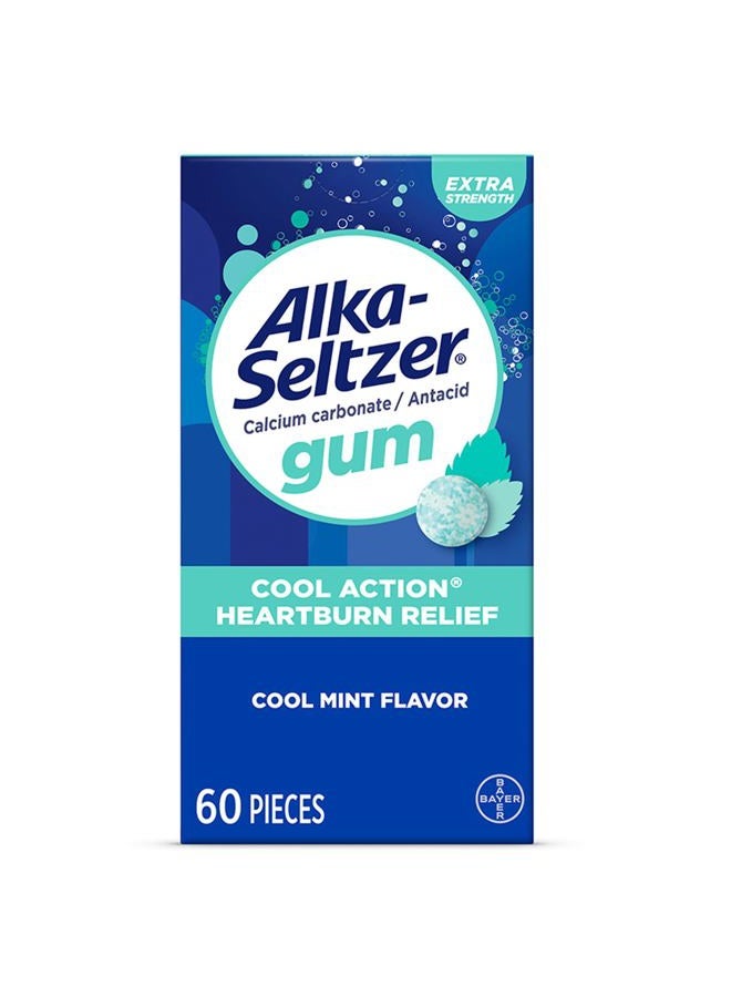 Alka-Seltzer Cool Action Heartburn Relief Gum, Extra Strength Antacid Gum, Acid Indigestion and Upset Stomach Relief, No Chalky Taste, Cool Mint Flavor, 60 Count - Image 1