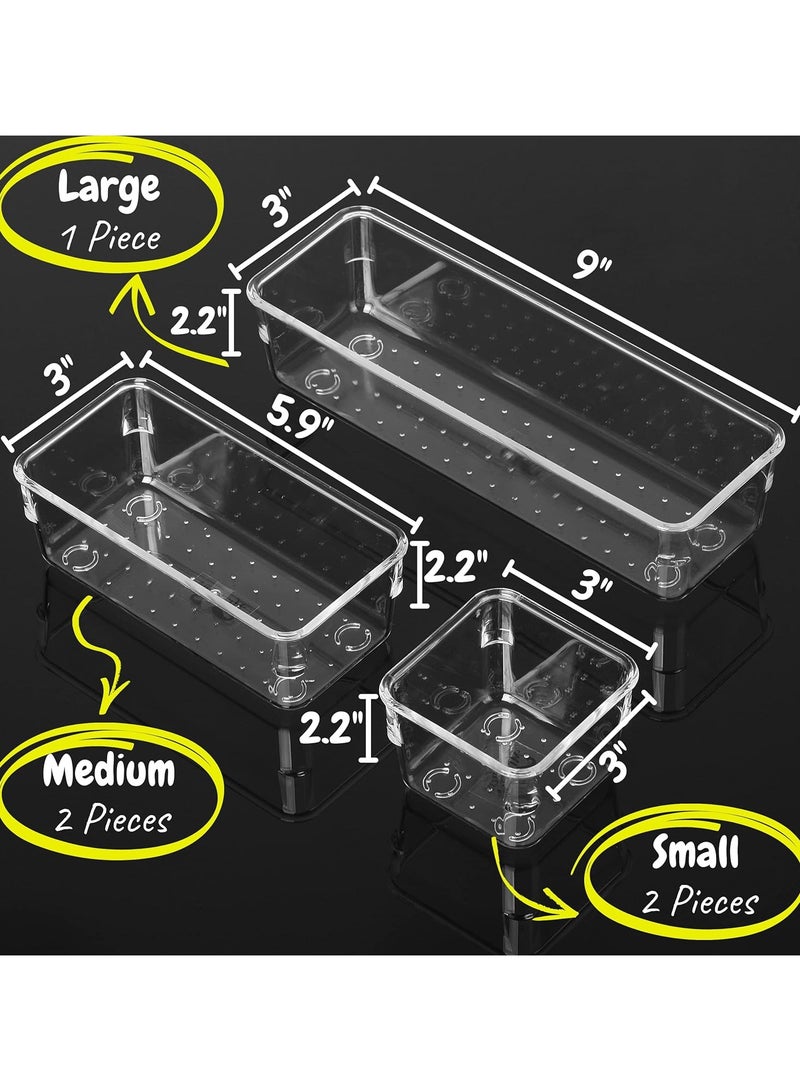 مجموعة منظمات أدراج مستوردة، 5 قطع، منظم أدراج مكياج بلاستيكي شفاف، حاويات للتنظيم، منظم أدوات مكتبية، منظم أدراج حمام - Image 3
