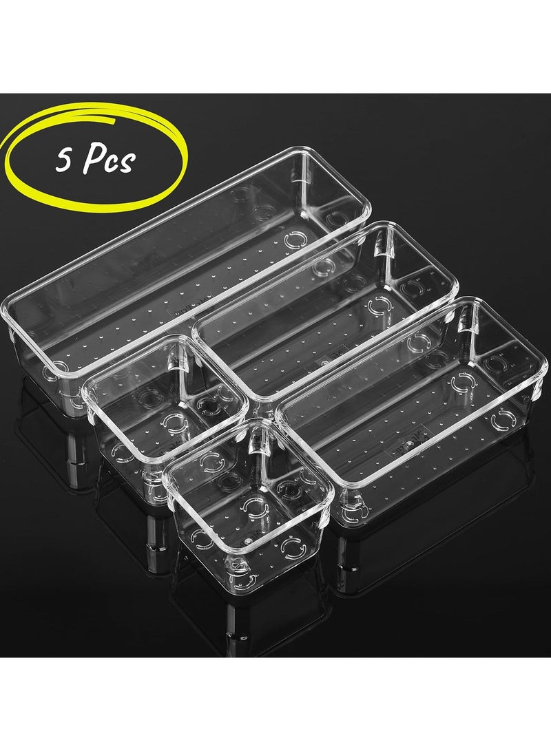 مجموعة منظمات أدراج مستوردة، 5 قطع، منظم أدراج مكياج بلاستيكي شفاف، حاويات للتنظيم، منظم أدوات مكتبية، منظم أدراج حمام - Image 2