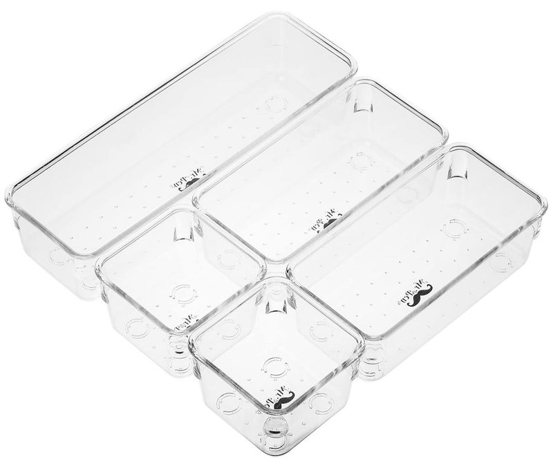 مجموعة منظمات أدراج مستوردة، 5 قطع، منظم أدراج مكياج بلاستيكي شفاف، حاويات للتنظيم، منظم أدوات مكتبية، منظم أدراج حمام - Image 1