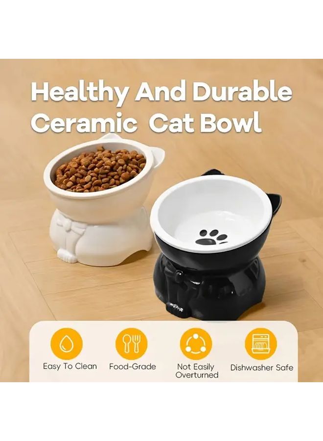 Black Elevated Cat Dog Bowls Set Anti Spill Ceramic Feeding Dish - Image 1